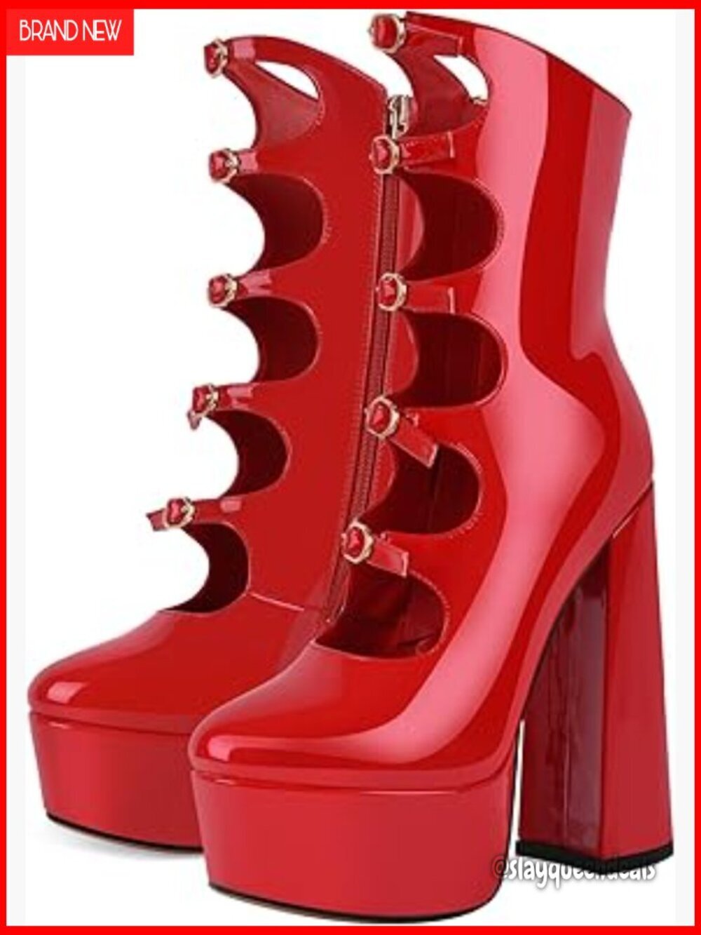 Platform High Heel Pumps with Side Zipper Adjustable Buckles Block Heel